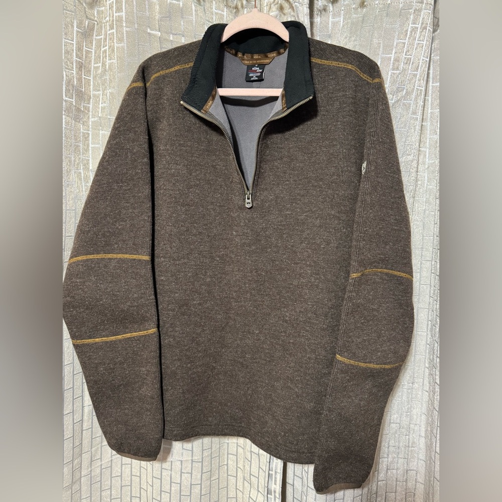KUHL Thor ThermoKore 1/4 Zip Sweater Mens  XL Brown Fleece Wool Blend Pullover